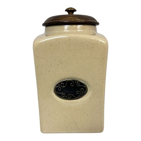 Pier 1 Imports India Rustic Beige Speckled Ceramic Canister - Picture 1 of 8